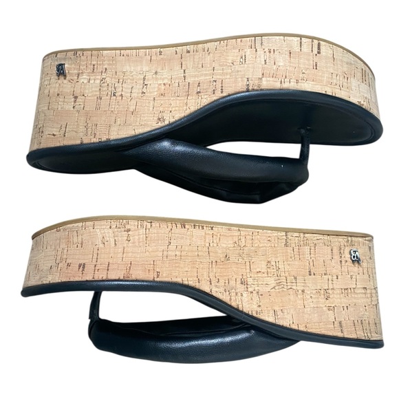 Veronica Beard Black Geno Cork Wedge Platform Thong Sandals Leather size 9 - Picture 4 of 13